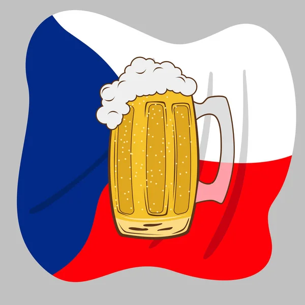 Hrnek sklo s pivem přes České vlajky — Stockový vektor