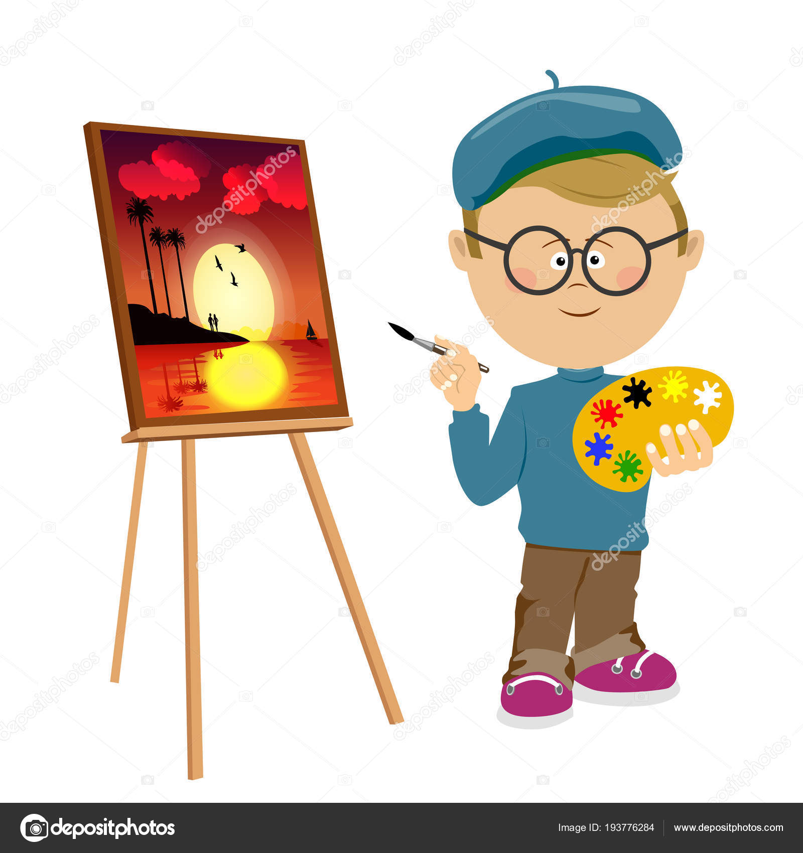 рисующий подросток за мольбертом арт. ребенок художник. мальчик рисует на мольберте. подросток художник. мальчик с мольбертом.