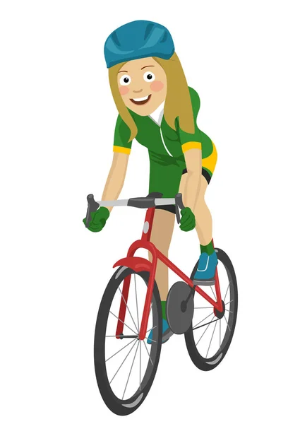 笑って彼女の自転車に乗って道路自転車女 — ストックベクタ