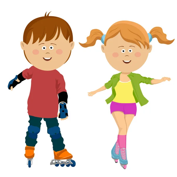 Роликові фігуристи. Дівчинка і хлопчик на ковзанах. Друзі-підлітки — стоковий вектор