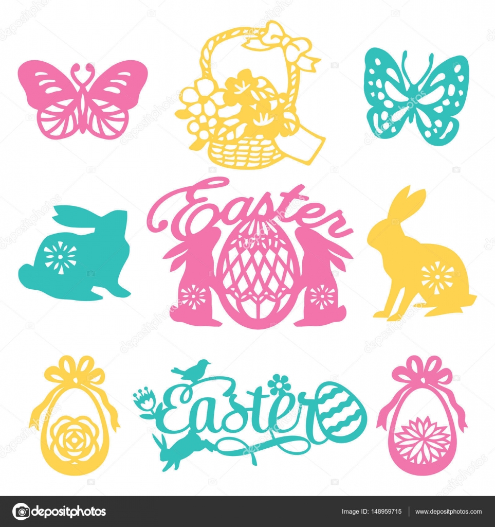Documento dell annata taglio Silhouette Pasqua Filligree Set — Vettoriale Stock