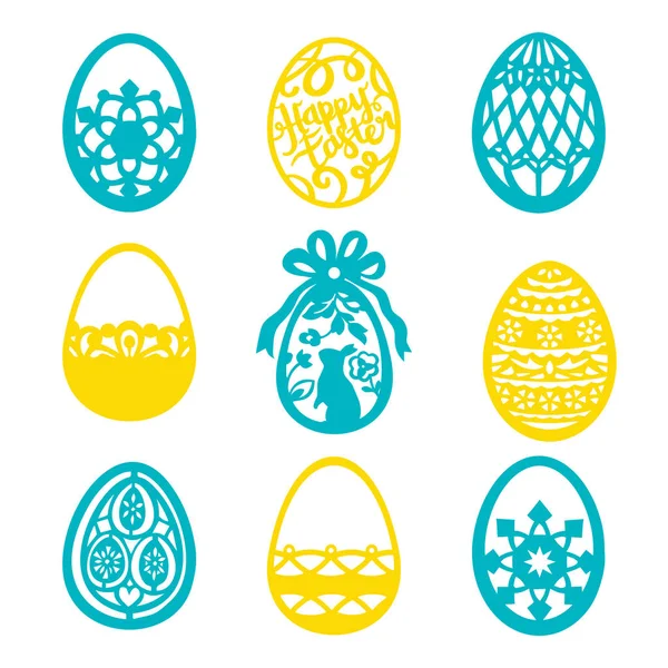 Vintage Paper Cut Easter Egg Filigree Set — Stock Vector