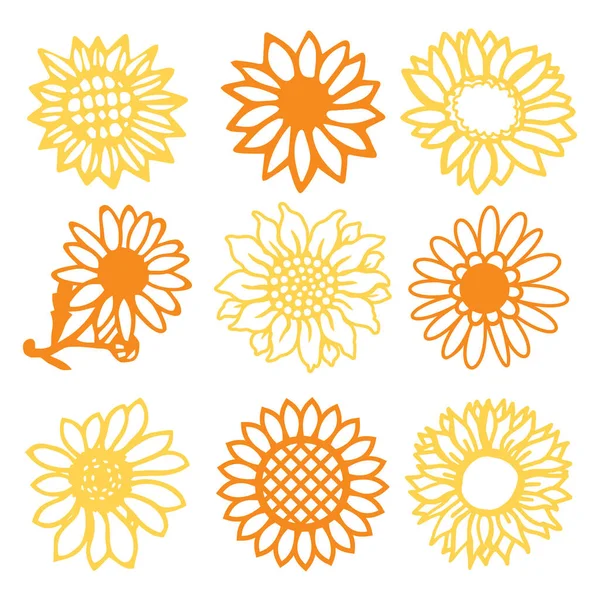 Vintage papier coupé tournesols marguerites fleurs ensemble — Image vectorielle