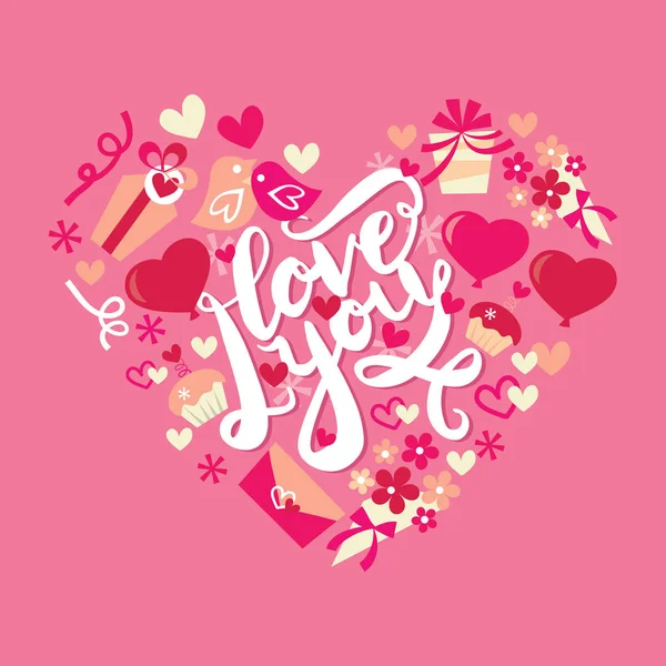 I Love You Retro Valentine's Day Heart Frame — Stock Vector