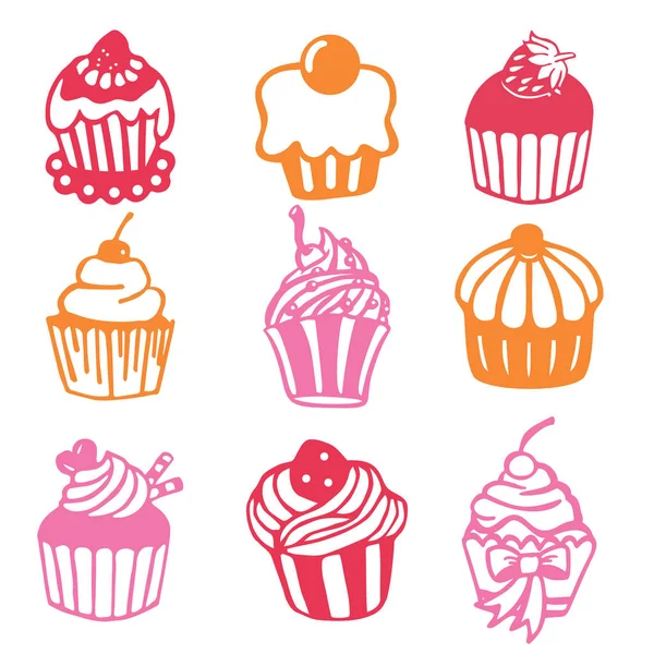 Conjunto de cupcakes de silueta de corte de papel vintage — Archivo Imágenes Vectoriales