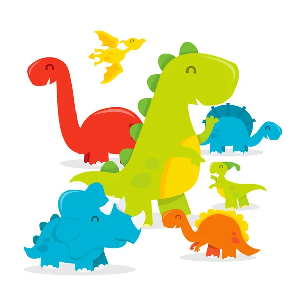 Feliz dinosaurio de dibujos animados Famil — Vector de stock