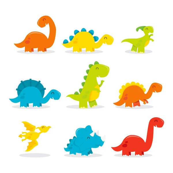 Cute Fun Cartoon Dinosaurs — Stock Vector