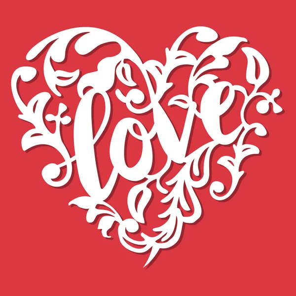 Vintage Paper Cut Love Swirl Flourish Heart — Stock Vector