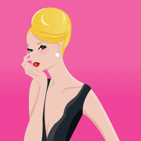 Glamor Lady Dengan Pirang Updo Fashion Ilustration - Stok Vektor