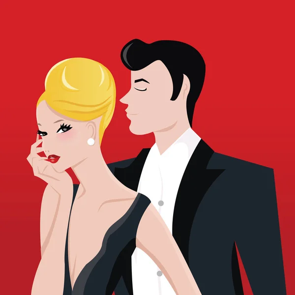 Glamorous Lady With Blonde Updo And Man in Tuxedo Suit — Stock Vector