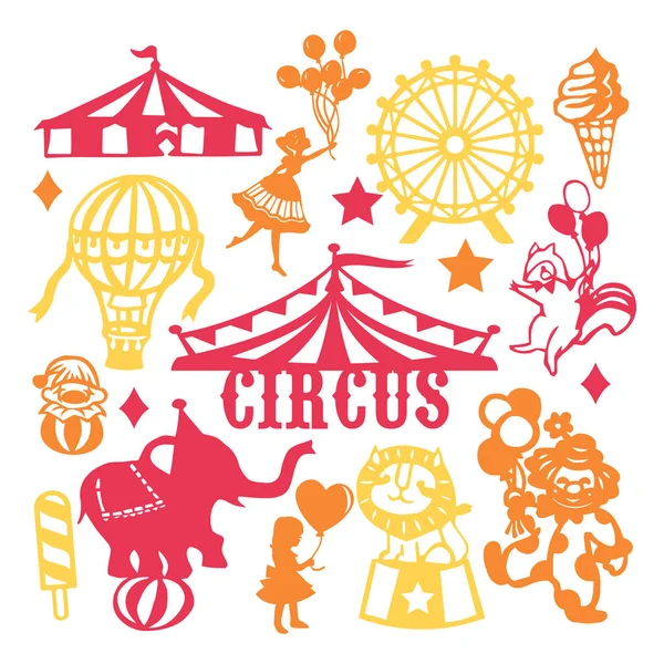 Papier gesneden silhouet Vintage Circus Set — Stockvector