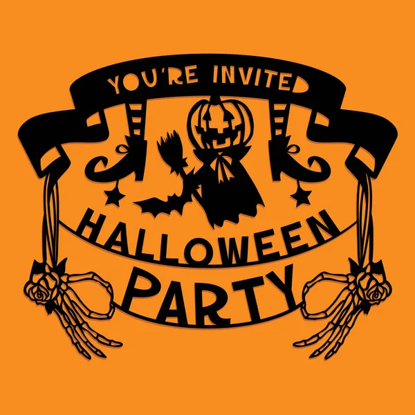 Papier coupé Silhouette Halloween Party Invitation — Image vectorielle