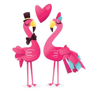 Çizgi film aşık pembe flamingolar