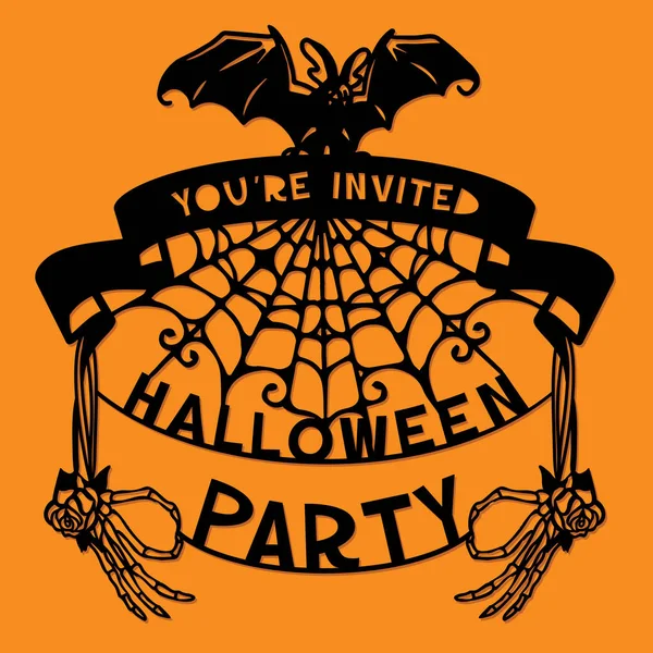 Paper Cut Silhouette Halloween Bat Spider Web Party Invitation — Stock Photo, Image