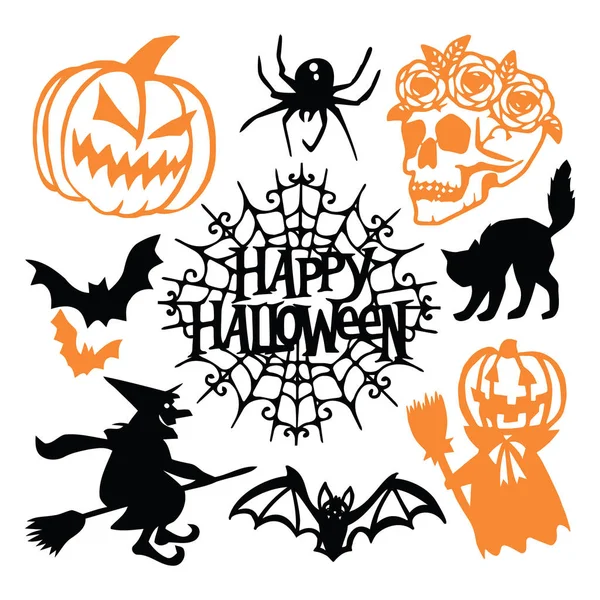 Gothic Halloween Paper Cut Silhouette Set — Stock Vector