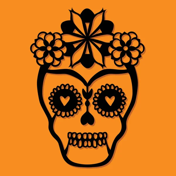 Vintage Sugar Skull Paper Cut Silhouette — Stock Vector