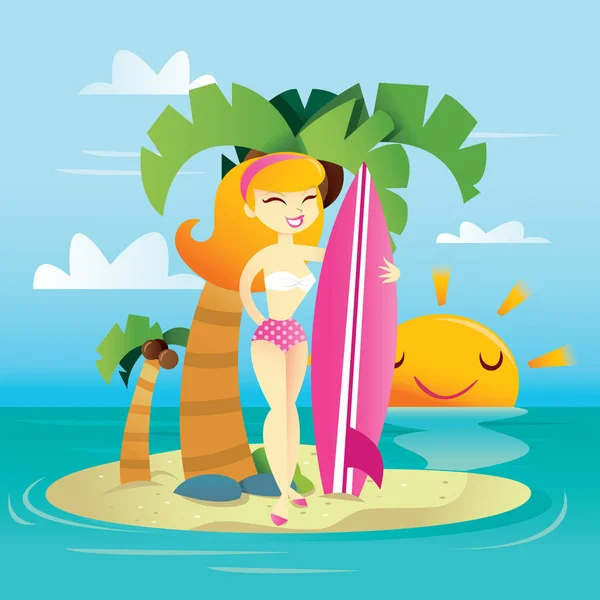 Felice Sunny Tropical Island Surfer ragazza — Vettoriale Stock