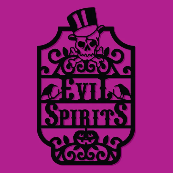 Paper Cut Silhouette Halloween Evil Spirits Vintage Frame Label — Stock Vector