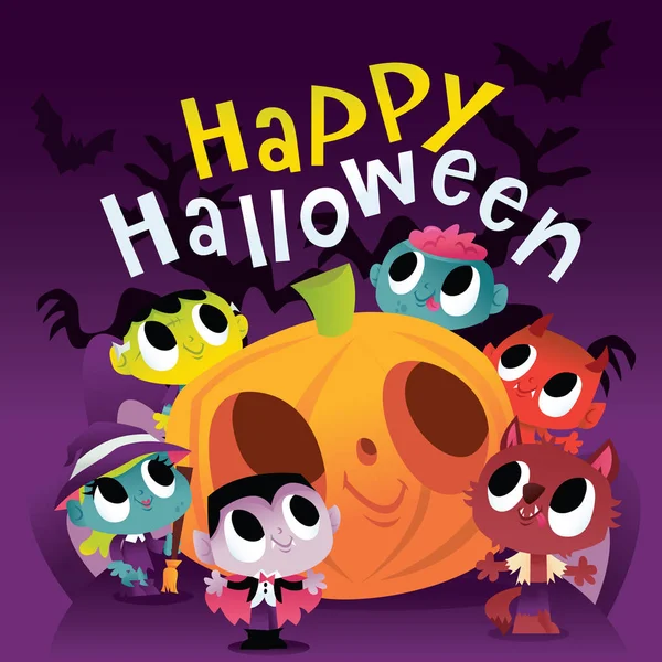 Super Cute Halloween monstra a démoni scénu — Stockový vektor