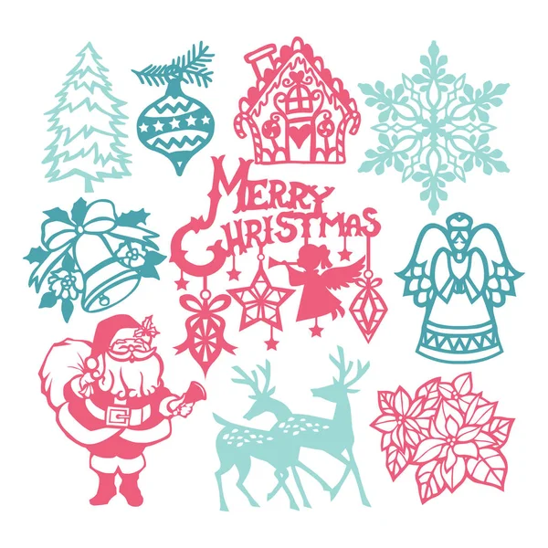 Conjunto de elementos de design de corte de papel de inverno vintage Natal —  Vetores de Stock