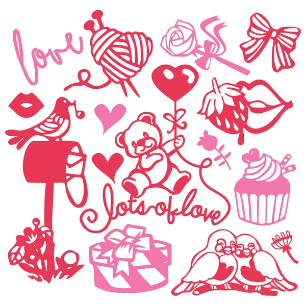Vector Illustration Assorted Paper Cut Silhouette Cute Sweet Love Inspired — Stock Vector