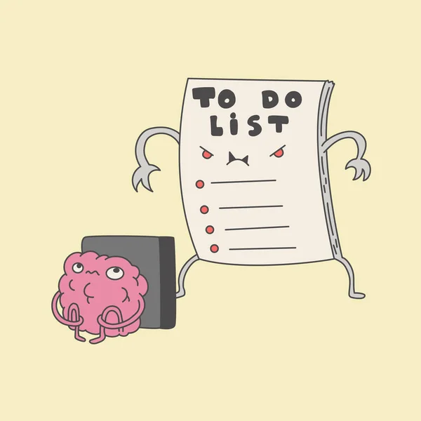 The brain is hiding from the to-do list. illustration of procrastination and laziness — Stock vektor