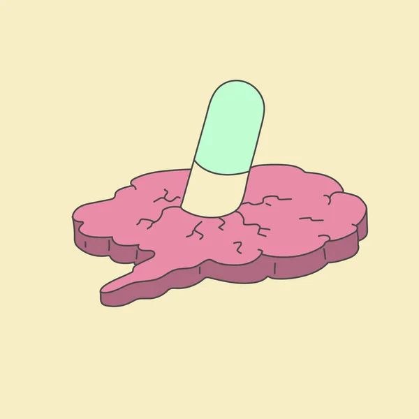 Ένα χάπι καταστρέφει τον εγκέφαλο. απεικόνιση των επιπτώσεων των φαρμάκων στον εγκέφαλο — Διανυσματικό Αρχείο