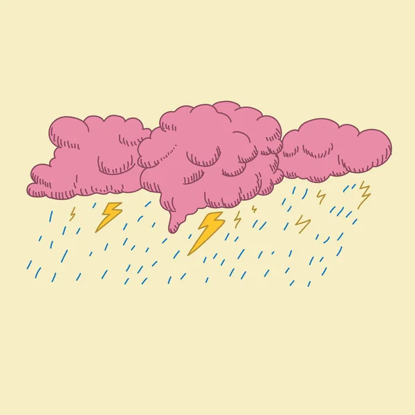 A brain in the form of a cloud with lightning. illustration of anger and stress Royaltyfria illustrationer