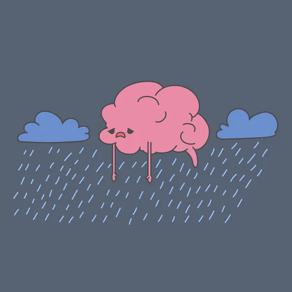 Sad brain in the form of clouds and rain. illustration of depression, sadness, stress, loneliness Stockvektor