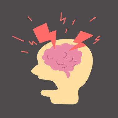 baş siluet, beyin ve şimşek. Baş ağrısı, migren.