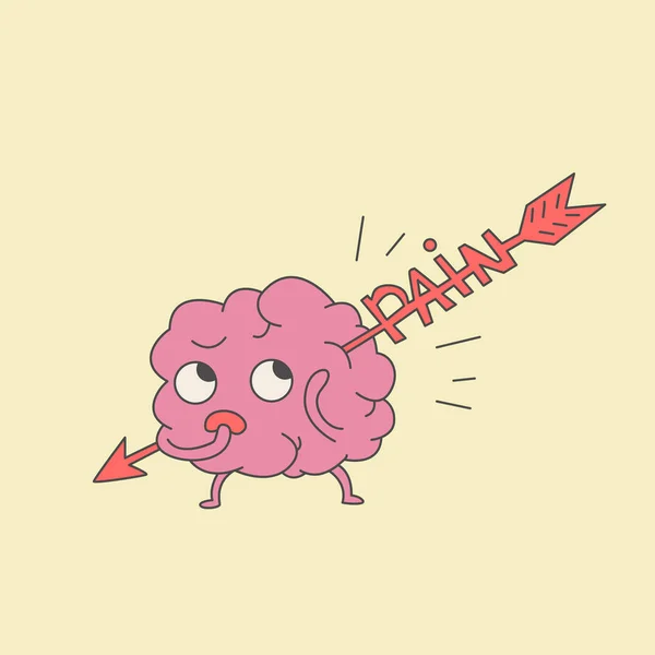 Cervello e freccia. illustrazione di forte mal di testa ed emicrania — Vettoriale Stock
