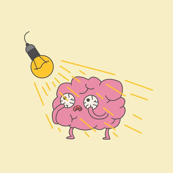 Cervello e lampadina. illustrazione dell'ipersensibilità alla luce — Vettoriale Stock