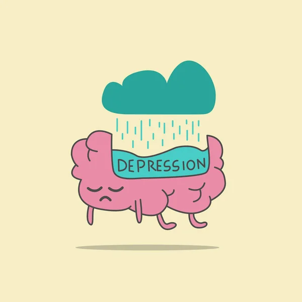 Cérebro e chuva. ilustração de depressão, estresse, fadiga —  Vetores de Stock