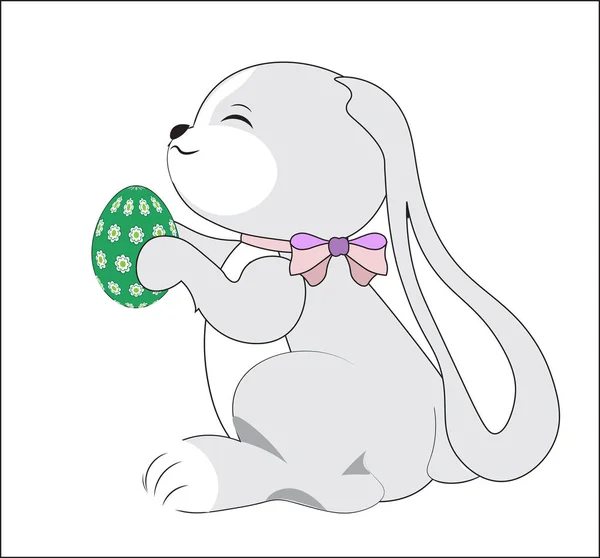 Conejo de Pascua con huevo verde — Vector de stock