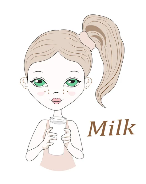 Süt ile küçük kız — Stok Vektör