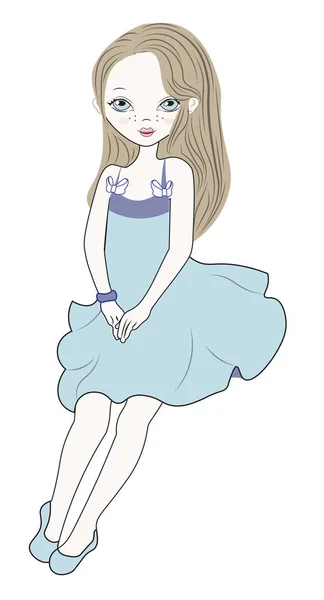 Маленькая девочка в синем платье — стоковый вектор