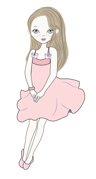 Liten flicka i rosa klänning — Stock vektor