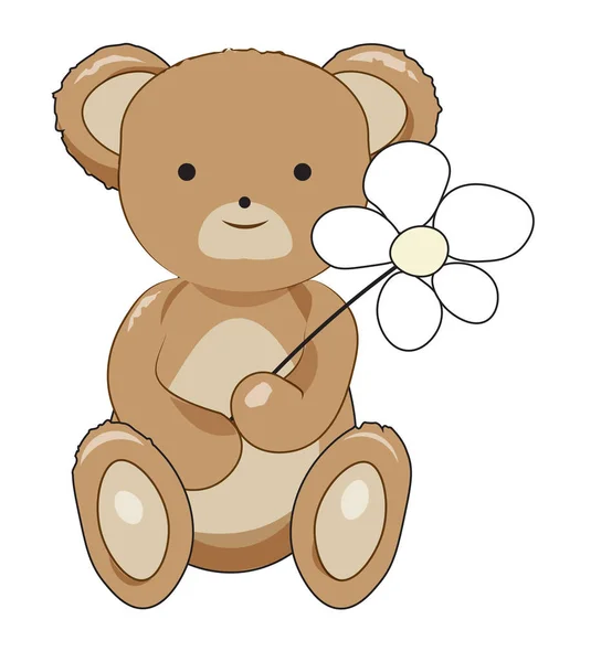 Teddybeer met een bloem — Stockvector