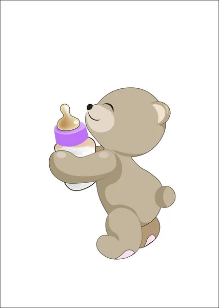 Teddy beer met een klein flesje met melk — Stockvector