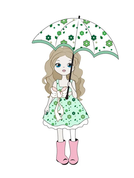 Girl with an umbrella and — Stock Vector