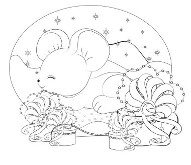 Yastık boyama kitabında uyuyan Noel faresi