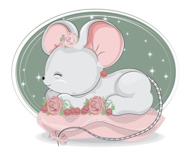 Uyuyan fare çiçekte yastıkta