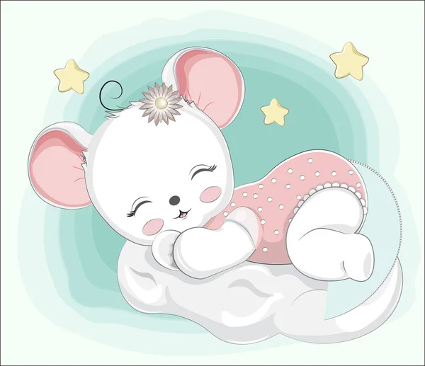 Bambino mouse dorme sulla nuvola — Vettoriale Stock