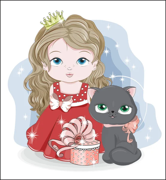 Princezna a kočka s dárkem — Stockový vektor