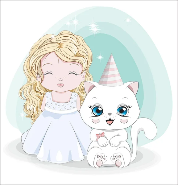 Malá princezna a kočka — Stockový vektor