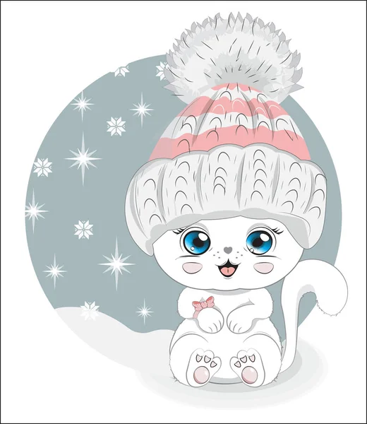 แมว สุขสันต์วันเกิดฤดูหนาวการ์ด — ภาพเวกเตอร์สต็อก