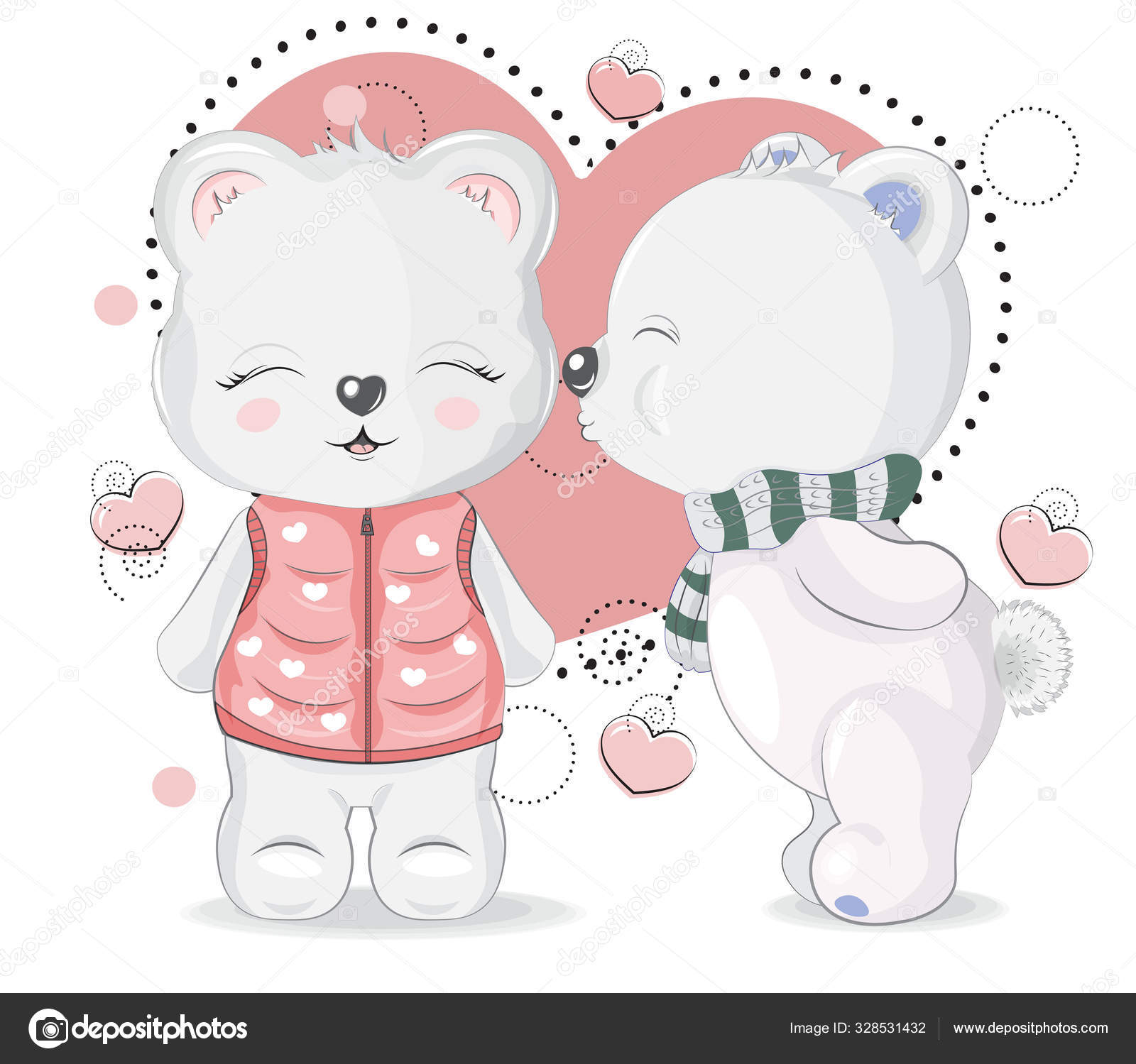 Lovely couple of cats and heart hand drawn style, Cute cartoon