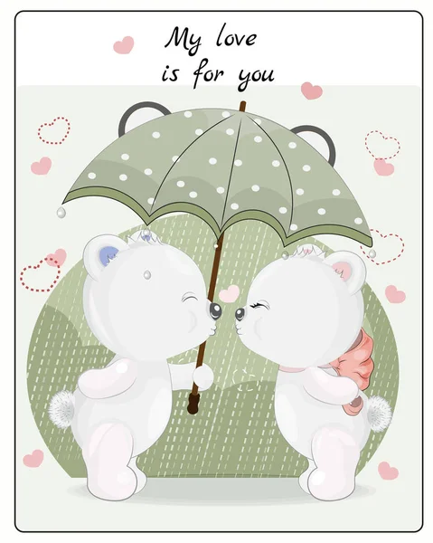 Kiss teddy bowls In the rain — 스톡 벡터