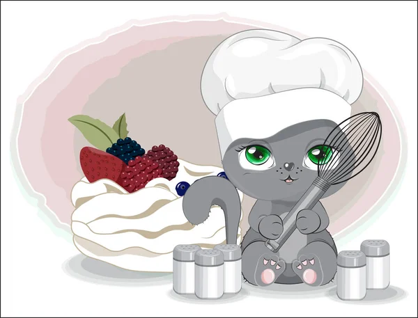 Cocinar gato con cupcake y Shaker — Archivo Imágenes Vectoriales