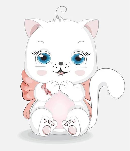 Blanco gato chica con arco — Vector de stock